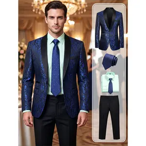 Men’s Jacquard Tuxedo 4-Piece Set with Pants, Mint Shirt & Polka Dot Tie