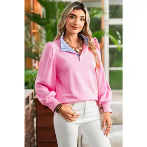 Rose Bonbon Striped Ruffle Collar Pullover