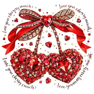 Cherry DTF Transfer with Sparkling Red Hearts and Bow Design for Valentine's Day Gifts