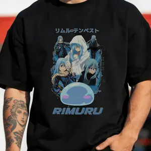 Unisex Graphic Tee Featuring Urban Street Anime Design- Men' S Rimuru Anime Shirt with Black Japanese Text, Made from Soft 100% Perfect Casual Wear for Anime Enthusiasts, Lightweight And Machine.Png