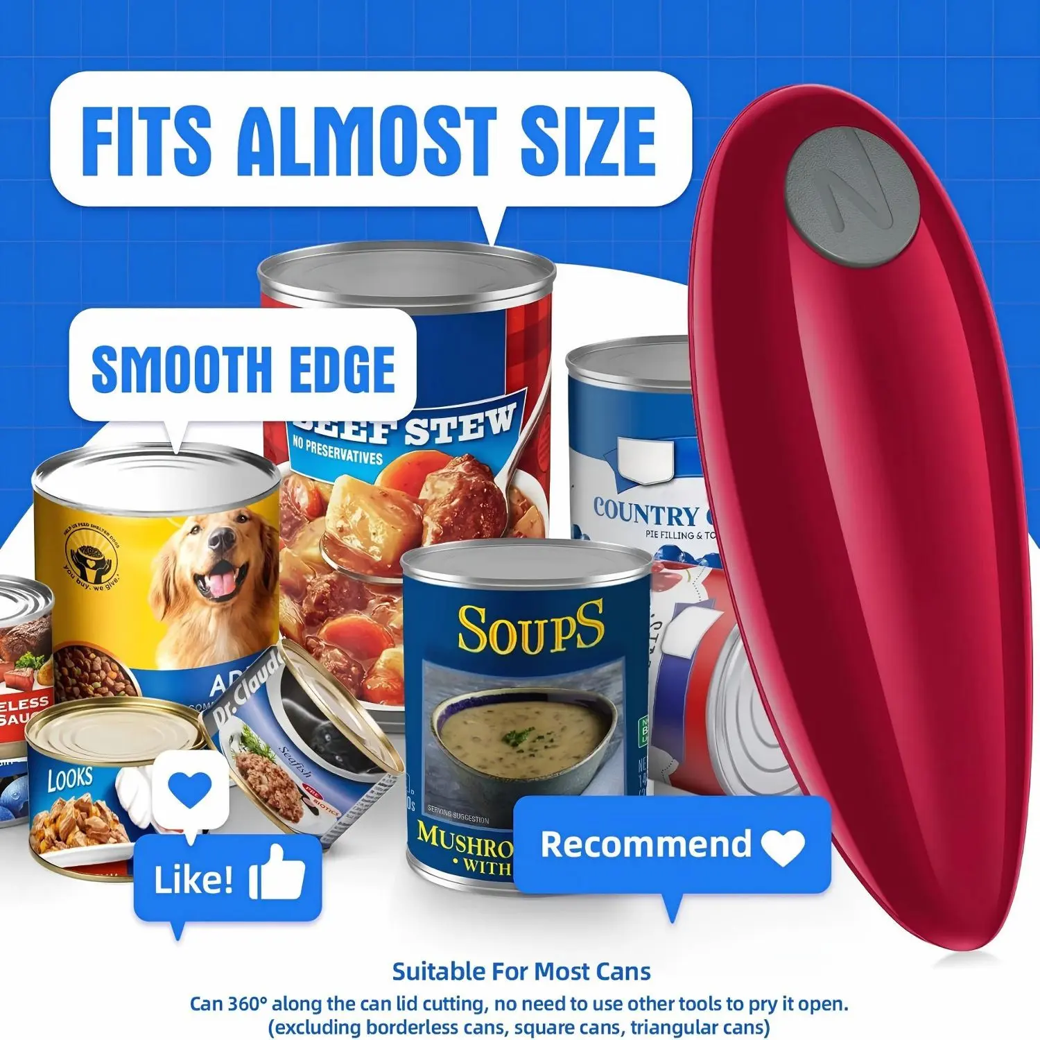 Electric Can Opener, Compact Cordless, Battery Powered (Requires 2 AA, Not Included), Operating Voltage, ABS Material, Smooth Edge Safety & Auto Shut-Off, with Auto Shut-Off for Elderly, Arthritis, Disabled Hands, for Kitchen, Camping