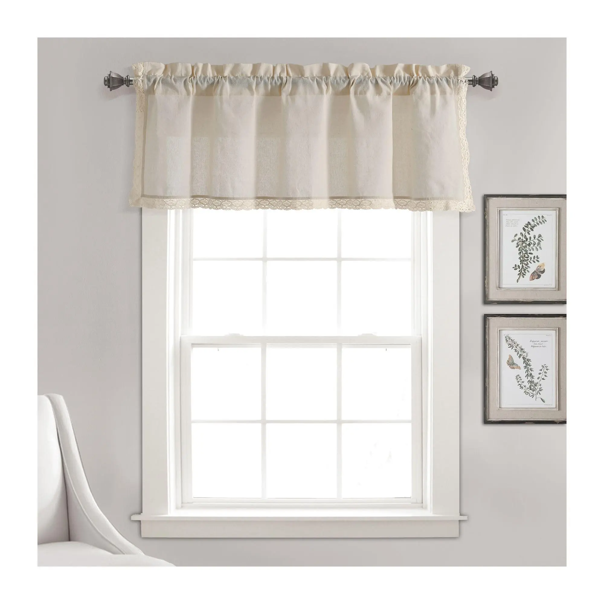 Rosalie Faux Linen Valance Ivory 54x18+2 by Lush Decor