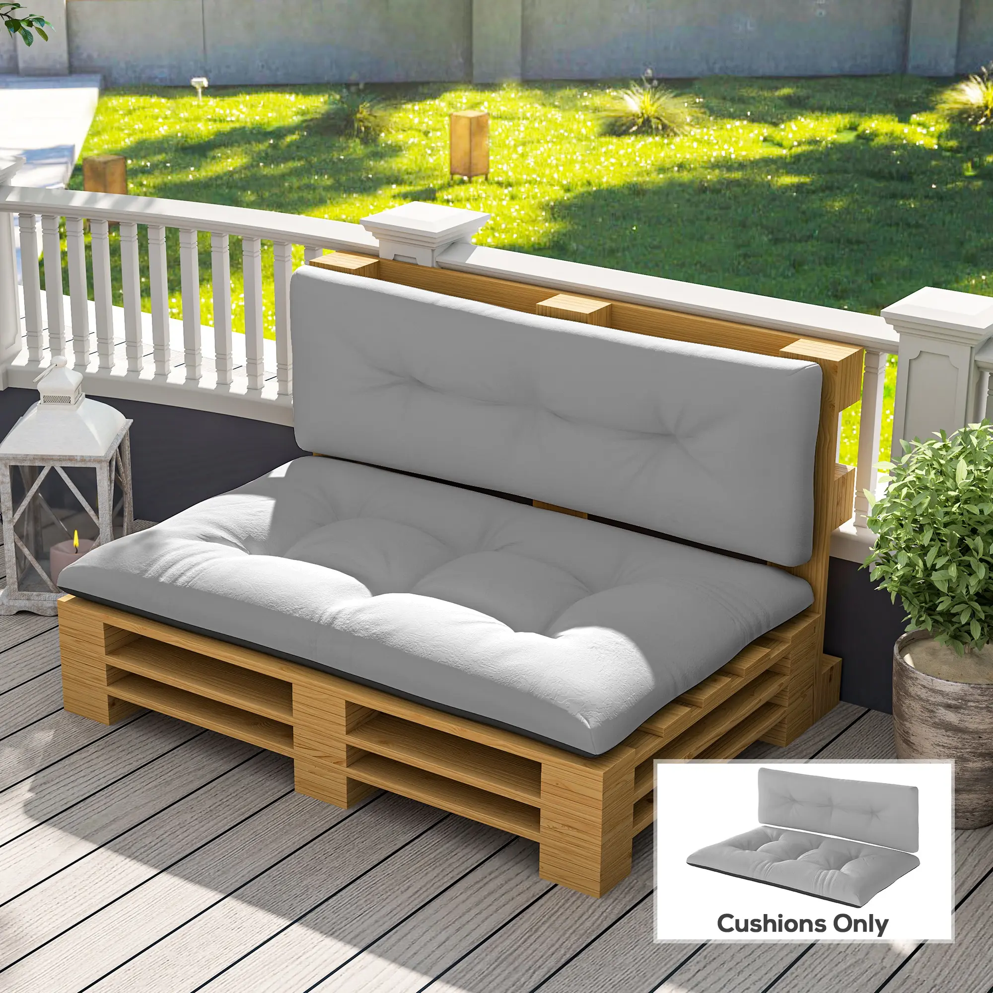 2 Seater Pallet Cushions Outdoor 3.9" Thick Replacement Cushions Tufted Design for Garden Patio Light Gray All Seasons Comfortable & Durable