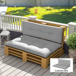 2 Seater Pallet Cushions Outdoor 3.9" Thick Replacement Cushions Tufted Design for Garden Patio Light Gray All Seasons Comfortable & Durable
