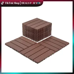 44 Pack 12"x12" Plastic Interlocking Deck Tiles, Waterproof for Patio/Poolside/Balcony Indoor&Outdoor,Dark Grey,Brown Durable Material