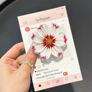 White Pink Cosmos Flower MagSafe Phone Grip – Floral Magnetic Pop Socket & Kickstand – Cute Botanical Phone Accessory
