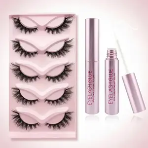 Cat Eye Lashes & Sensitive Eyelash Glue Eyelash Bond Glue Bundle, 1 Set Including 5 Pairs 20mm Synthetic Fiber Lashes & 5ml Waterproof Long-lasting Adhesive for False Eyelash Application