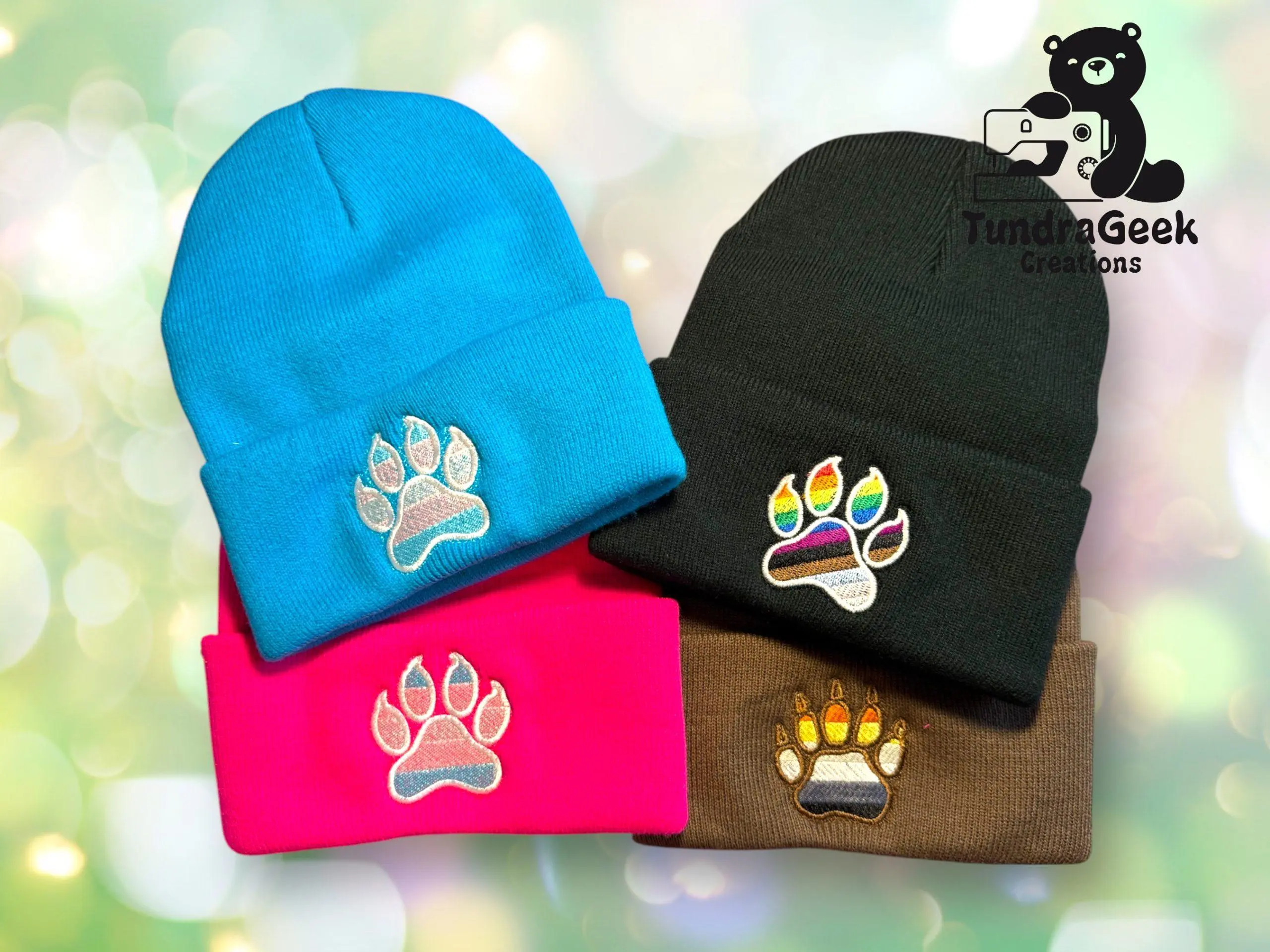 Pride Paw Beanie | Embroidered Pride Flag Cuffed Beanie | LGBTQ+ Winter Hat | Furry Fandom | Alaskan Made