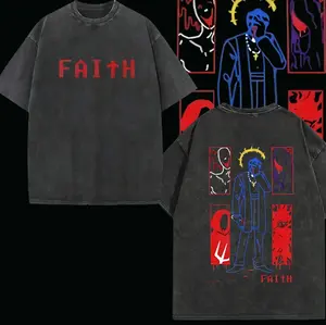 FAITH Horror Game Vintage Washed Tee Unisex Heavyweight Cotton T-Shirt, Retro Pixel Exorcist Graphic Tee, Menswear Streetwear Top, Men Gift Comfort Color Good Graphic Shirt
