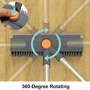 LANJIEHU 3-in-1 Rotating Cleaning Squeegee, Multi-Purpose Floor Scrub Brush with Long Adjustable Handle, 360° Stiff Bristles, Hair Pickup Clip, Ergonomic Non-Slip Grip, Heavy-Duty for Bathroom, Patio, Multi-Purpose Cleaning Squeegees