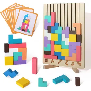 Wooden Colored 3D Russian Block Puzzle Jigsaw Puzzle Toy Montessori Educational Gift for Boys and Girls Board Game Educational Toys for Toddlers Brain Teasers for Toddlers 3-6 Years