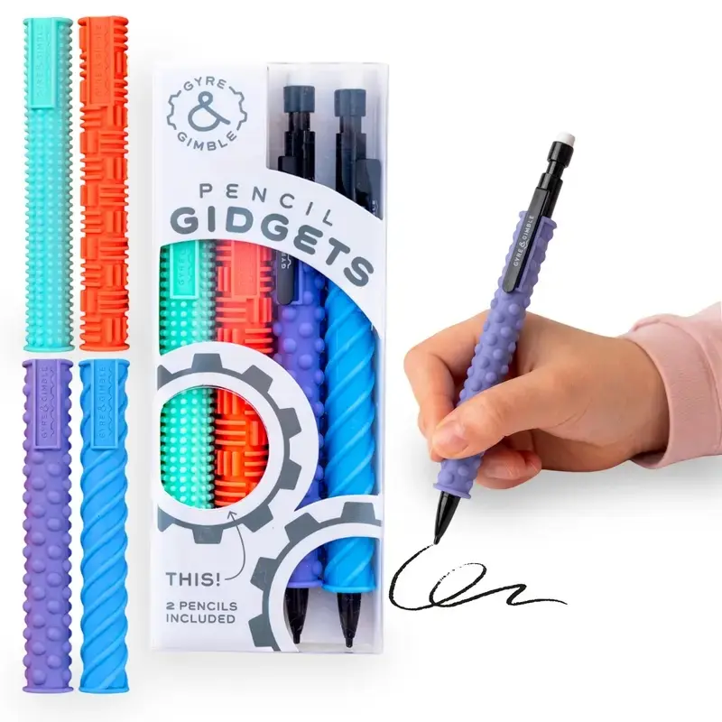 Gyre & Gimble Gidgets Mechanical Pencil Set | Textured Silicone Sleeves for Quiet Fidgeting | 4 Sleeves & 2 Pencils | Teacher-Approved Focus Tool for School & Classroom ( Choose Color )