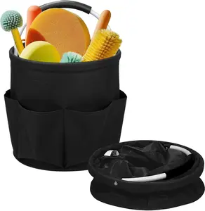 Cleaning Caddy for Cleaning Supplies,17L Cleaning Supply Caddy with Handle Foldable Cleaning Supplies Organizer Bucket Cleaning Products Organizers for Home, Garden (Black)