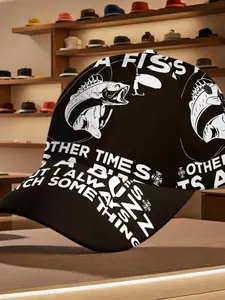 Cool Bass Fishing Pattern Baseball Cap, Fashion Streetwear, Perfect for Fishing Travel, Casual, Outdoor Activities