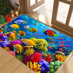 Colorful Tropical Coral Reef Fish Area Rug 2D Underwater Ocean Scene Decorative Floor Mat Washable Soft Rug for Living Room Kitchen Home Decor