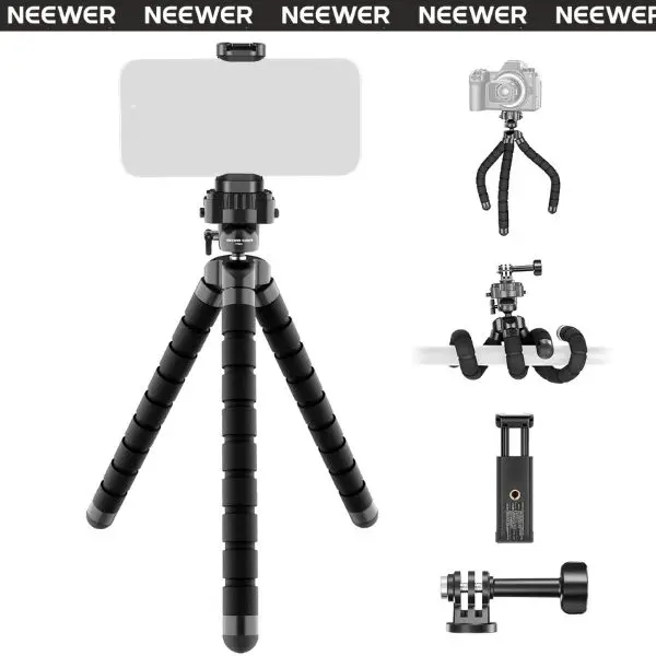NEEWER TP001 Flexible Phone Tripod, Octopus Grip Legs for Smartphone, Camera & DJI Action, Adjustable Mini Tripod for Indoor Outdoor, Kitchen, Travel & Vlogging