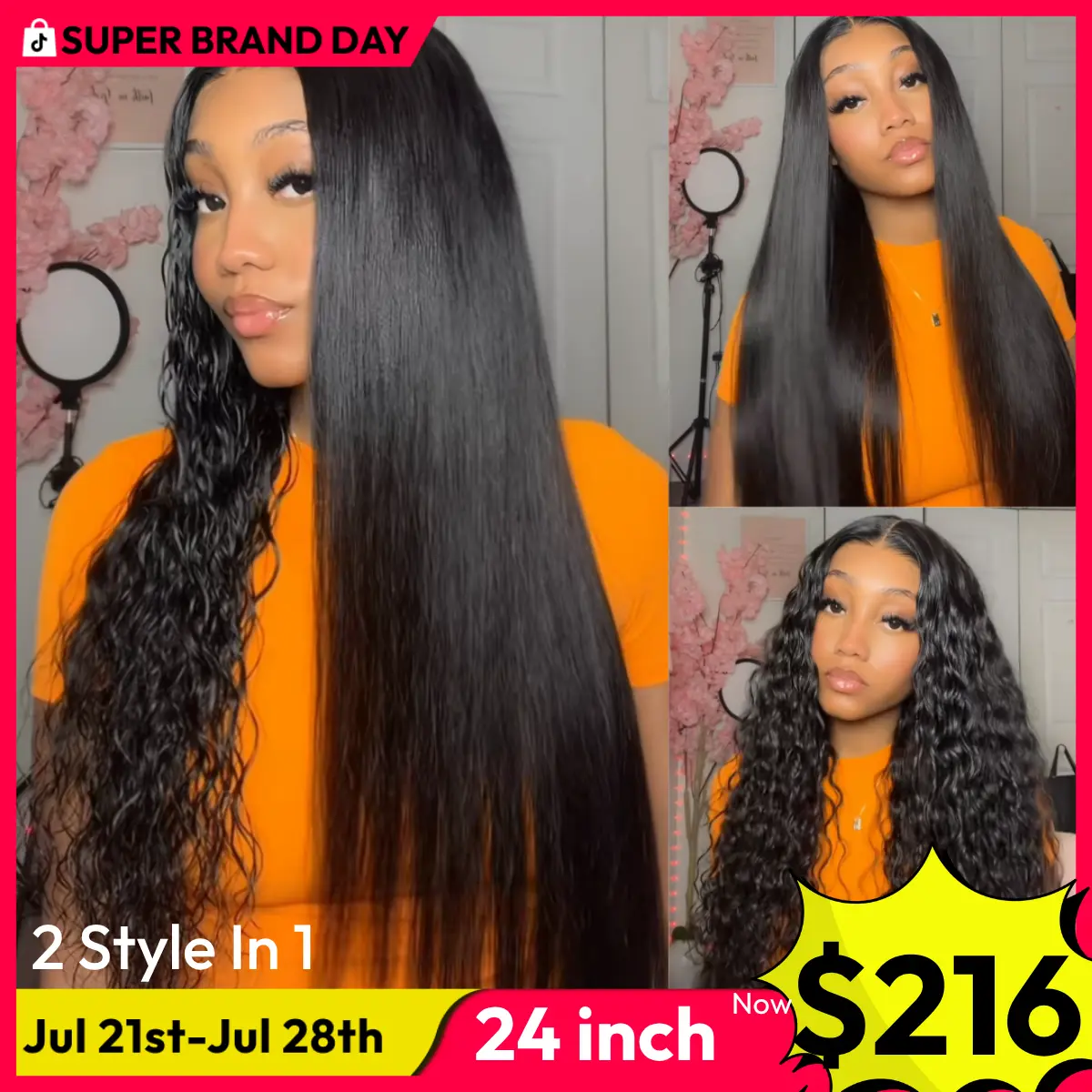 【2-in-1】UNiceByeBye Bye Slip Wet and Wavy Straight to Water Wave 13x4 Lace Frontal Human Hair Wigs with Invisi Drawstring Natural Hairline Summer Wig Super Brand Day