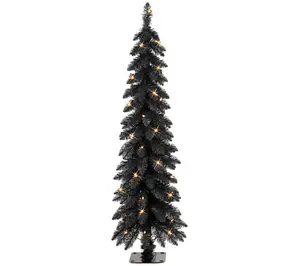 Puleo International 4ft Pre-Lit Black Alpine Pencil Tree