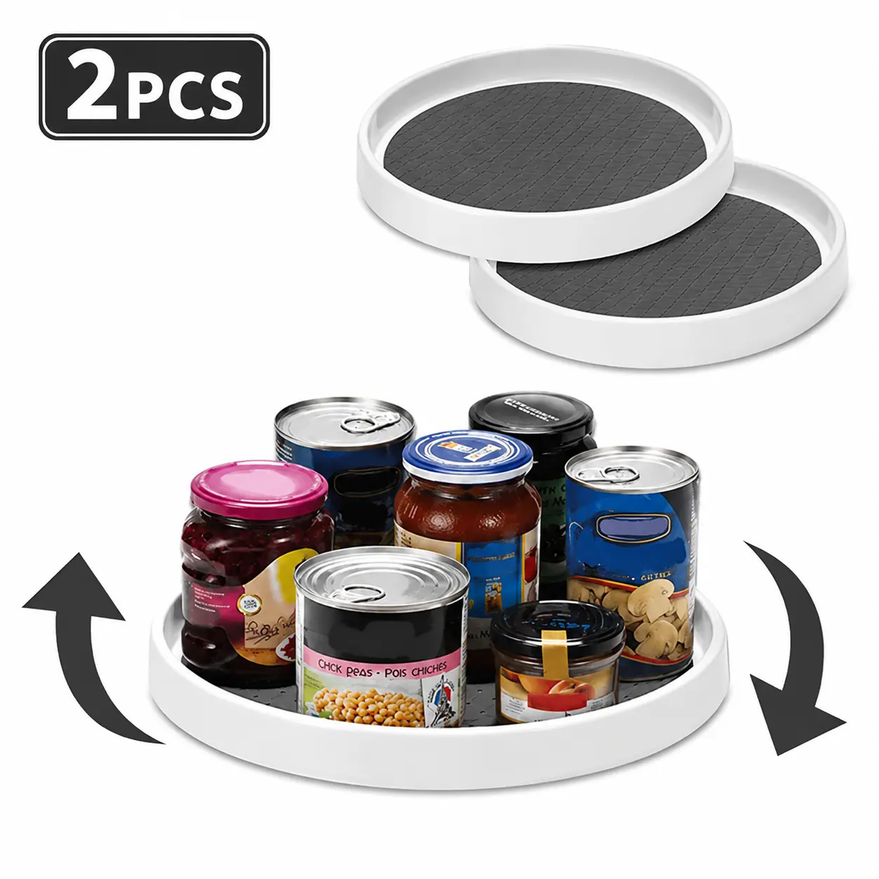 2-Pack Round Lazy Susan Turntable Organizer Trays, 10in Functional Kitchen/Bath Storage Rack with Anti-Slip Mat, 360-Degree Spin Access for Countertop, Cabinet, Pantry