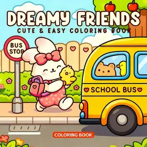 Dreamy Friends Coloring Book, Bus Memory for Kids, School Bus, Simple Cute Style, Perfect for Teen Stress Relief, Fun and Relaxing Activity Book