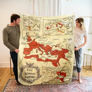 Soft Flannel Roman Empire Map Print Blanket, Cozy Bed Sofa Throw Rug, Smooth Skin-Friendly Air Conditioning Blanket for Home Outdoor Use