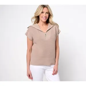 Martha Stewart Signature Quarter Zip Cotton Sweater with Collar