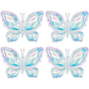 4 count Iridescents Buttefly Balloon Clear Rainbow Butterfly Mylar Balloon Butterfly Theme Party Decoration (Rainbow), 26inch