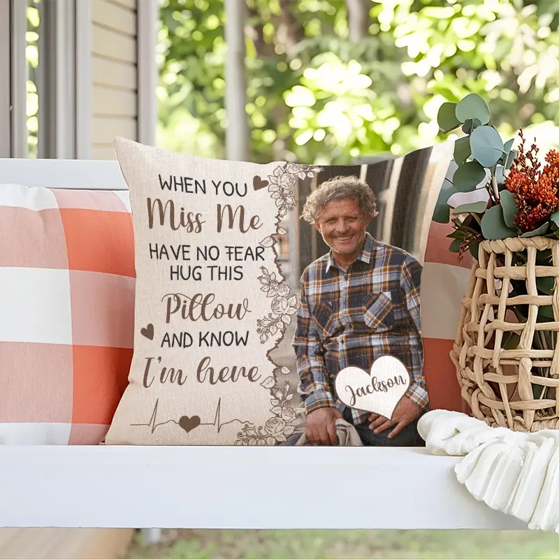 Custom Linen Pillow Cover 18x18 20x20 24x24, Square Personalized Photo Case, Cottagecore Organic Mother's Day Father's Day Gift, Natural Rustic Decor, Soft Washed Linen Memory Keepsake, Gift for Mom Dad Grandma