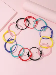 12-Piece Multicolor Simple Braided Bracelets Set, Retro Style Geometric Design, Perfect Gift for Couples & Best Friends
