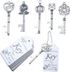 50pcs Wedding Favors Key Bottle Opener, Vintage Skeleton Key Bottle Opener with Escort Tags and Key Chains Gifts for Guests Rustic Wedding Party & Reception Souvenir Decorations