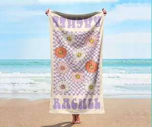 Personalized Retro Beach Towel Custom Name, Vibrant Colors v1
