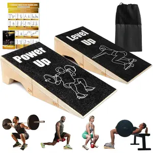 Squat Wedge Block, 2 Pcs Non-Slip Wooden Squat Wedge for Heel Elevation & Weightlifting with Training Poster & Storage, 1800 Lbs Capacity Exercise Slant Bo
