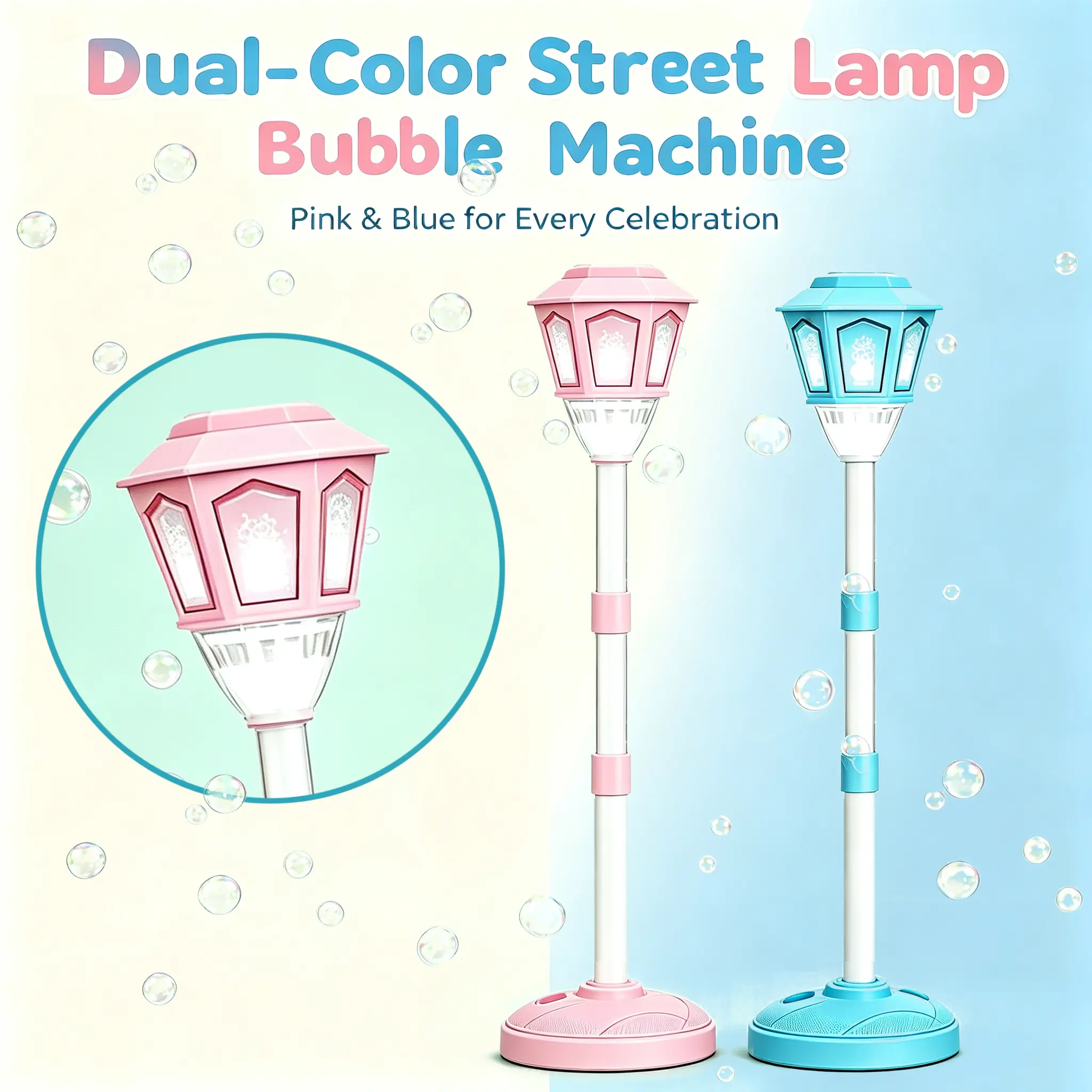 Bubble Maker Toy for Kids, Bubble Machine with Lights, Music, Adjustable Stand and Portable Party Play