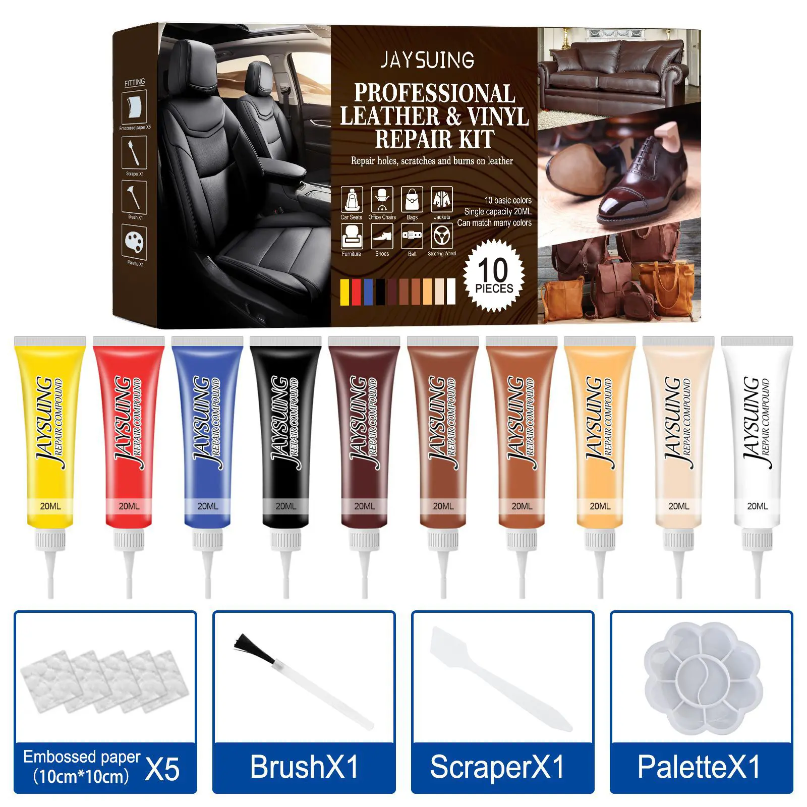 248g Professional Resin-Based Multi-Purpose Leather Repair Compact Kit - Paste, Scratch Restoration, Moisture-Resistant Waterproof Coat, Portable for Cars, Bags