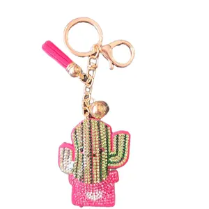 Smiley Cactus Plant Keychain Accessory with Pink Tassel and Gold Chain Perfect for Bags and Keys Fun and Versatile Addition