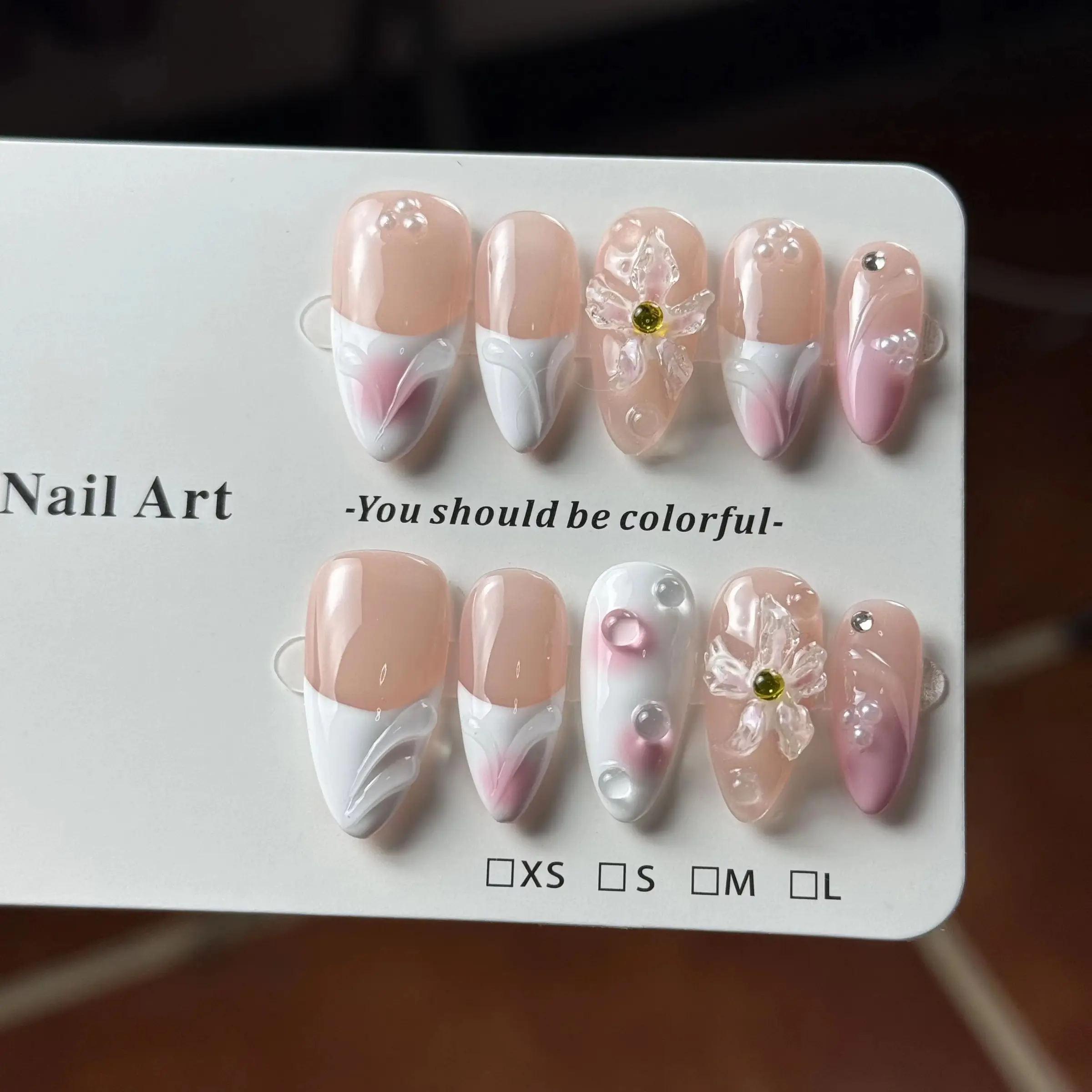10pcs high-end Gentle and elegant style, hand-painted leopard print, flowers, and sparkling sapphire handmade French Tip Nails, Almond Shape Nails