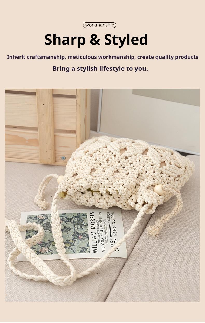 2026 New Summer Korean Style Drawstring Woven Lucky Bag Crossbody Bag Women's Popular Fashionable Versatile Straw Bag