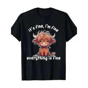 Cute Highland Cow Grunge Graphic T-Shirt 100% Cotton Short Sleeve Hilarious Sayings Anime-Inspired Apparel World Tshirts Athletic Tee
