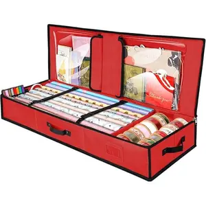 Christmas Wrapping Paper Storage Organizer with Flexible Partitions and Pockets, 40" Durable 600D Oxford Fabric Gift Wrap Storage Bag Fits Ribbon, Ornaments, Holiday Accessories