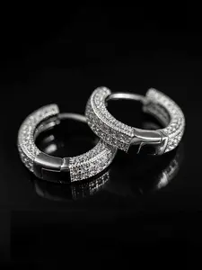 Hiphop Style Unisex Ring Earrings, Hoop Earrings, Elegant Design with Cz Stones, Copper Inlaid Zircon, Copper Silver Color, Fashion Jewelry for Personal Wear