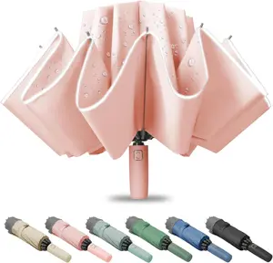 Large Windproof Travel Umbrella - Reverse Auto Folding Car Umbrella for Rain and Sun, Compact Inverted Design with Waterproof Canopy, 10 Durable Ribs, Fits Backpack, Portable for Women & Men