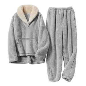 Women's 2-Piece Fluffy Fleece Flannel Matching Pajamas, Soft Lounge Sets, Long-Sleeve Pullover & Pocket Pants, Cozy Winter Casual Sleepwear