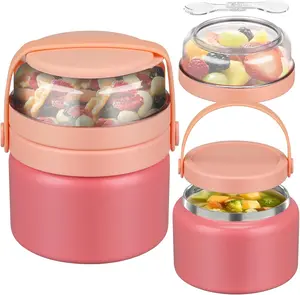 2-in-1 Insulated  Jar 8oz Soup Thermo with Tritan Snack Container  Thermo for Hot  Lunch Containers Wide Mouth Vacuum Stainless Steel Leak Proof for School Travel
