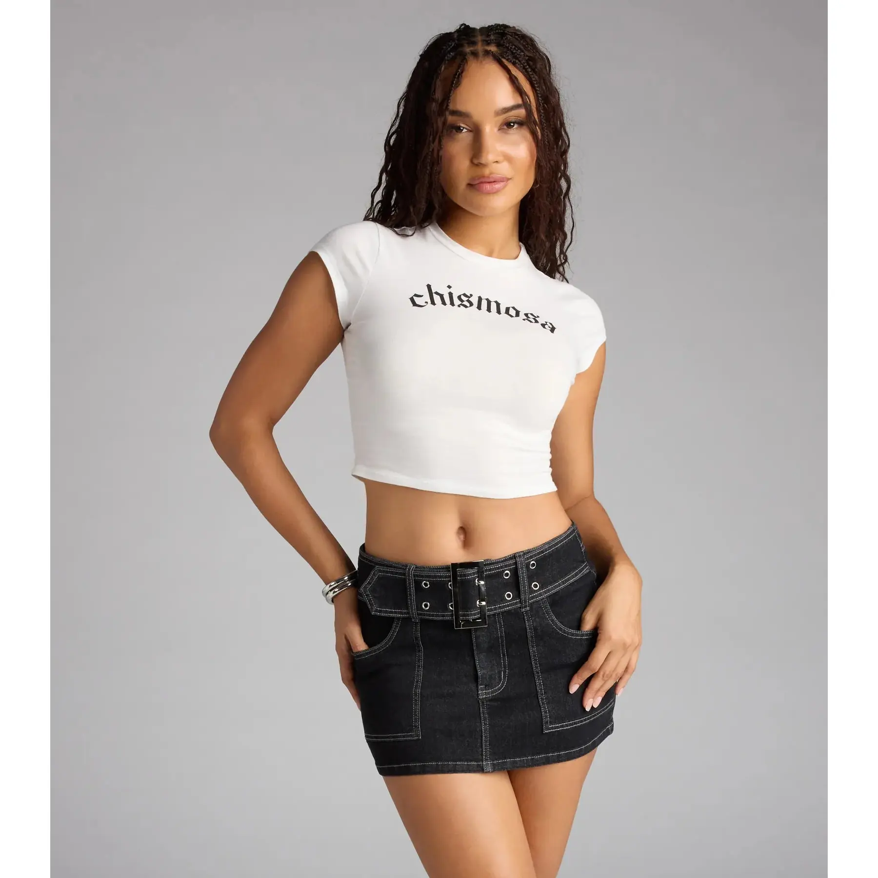 Street Edge Belted Denim Mini Skort