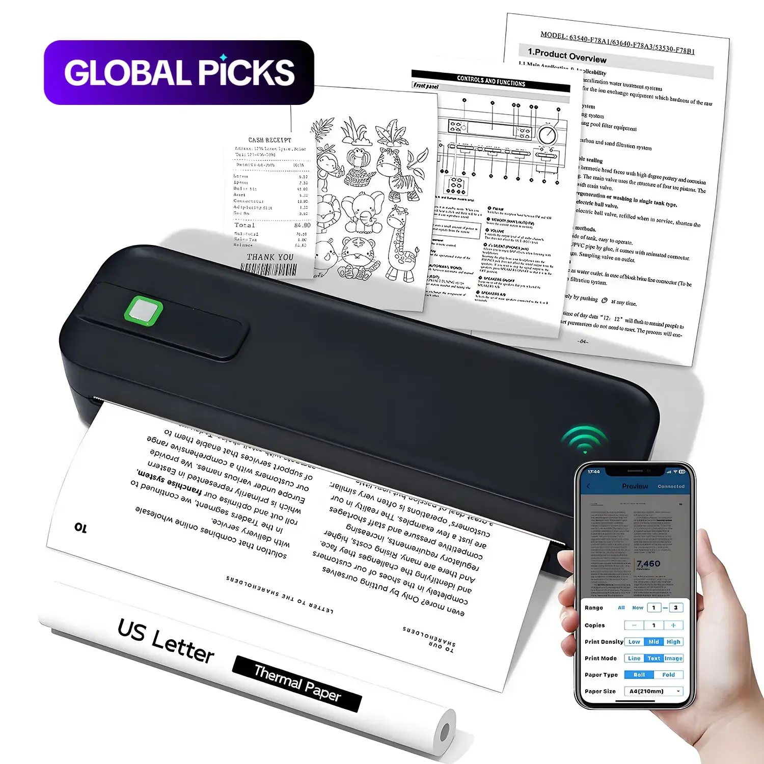 Inkless Handheld Printer, Supports A4 Paper, Portable Thermal Printer for Printing Resumes, Sheet Music and Exam Papers, Compatible with iOS Devices and Laptops #GLOBAL PICKS