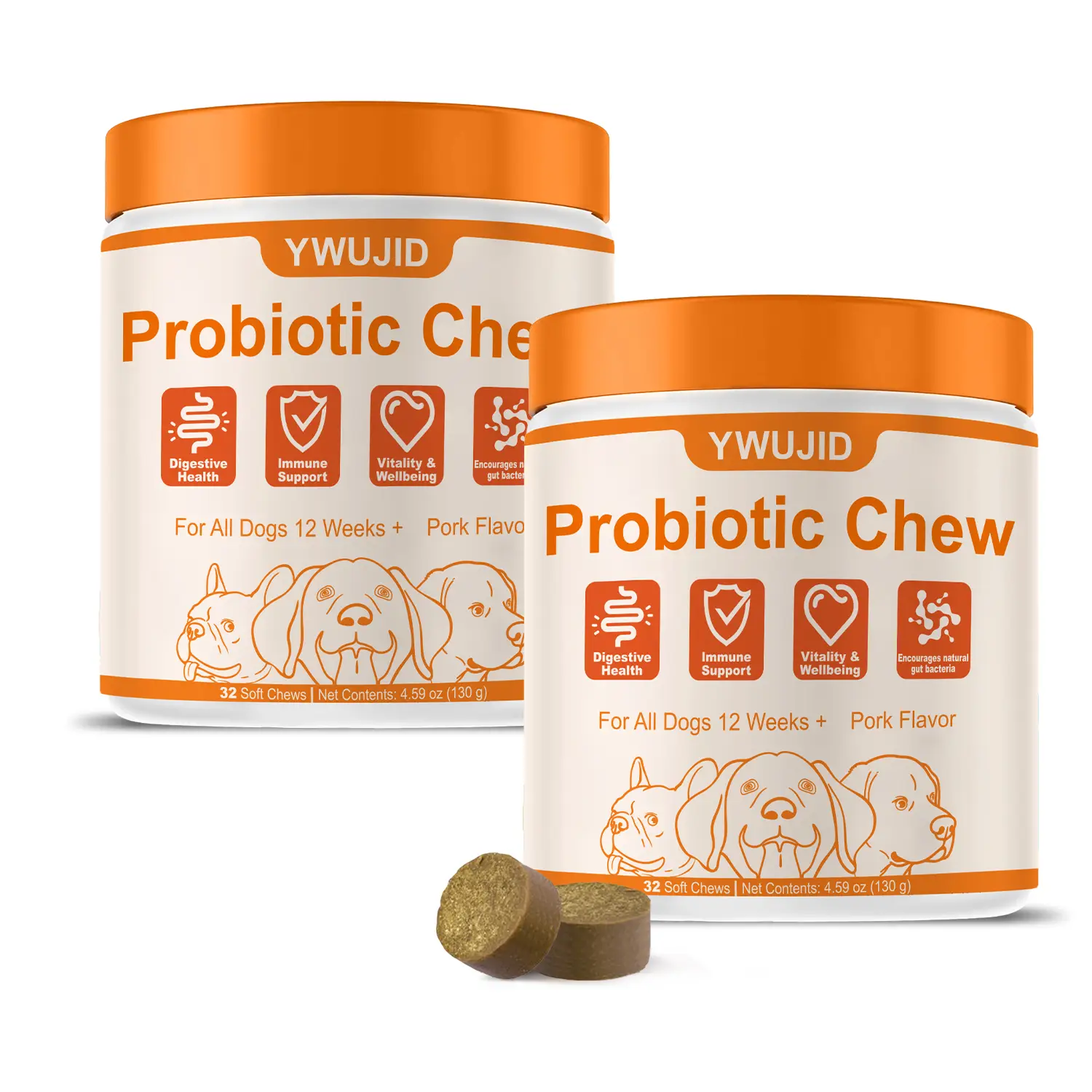 Probiotics for Dogs, 8-in-1 Multivitamin Soft Chews, Gut & Immune Support – Natural Pork Flavor