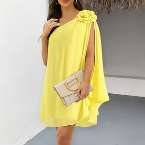 ChicMe Women's One Shoulder Sleeveless 3D Flower Decor Mini Dress/Graduation Dress – Perfect for Wedding & Wedding Guest Casual A Line Vacation Dress Elegant Summer