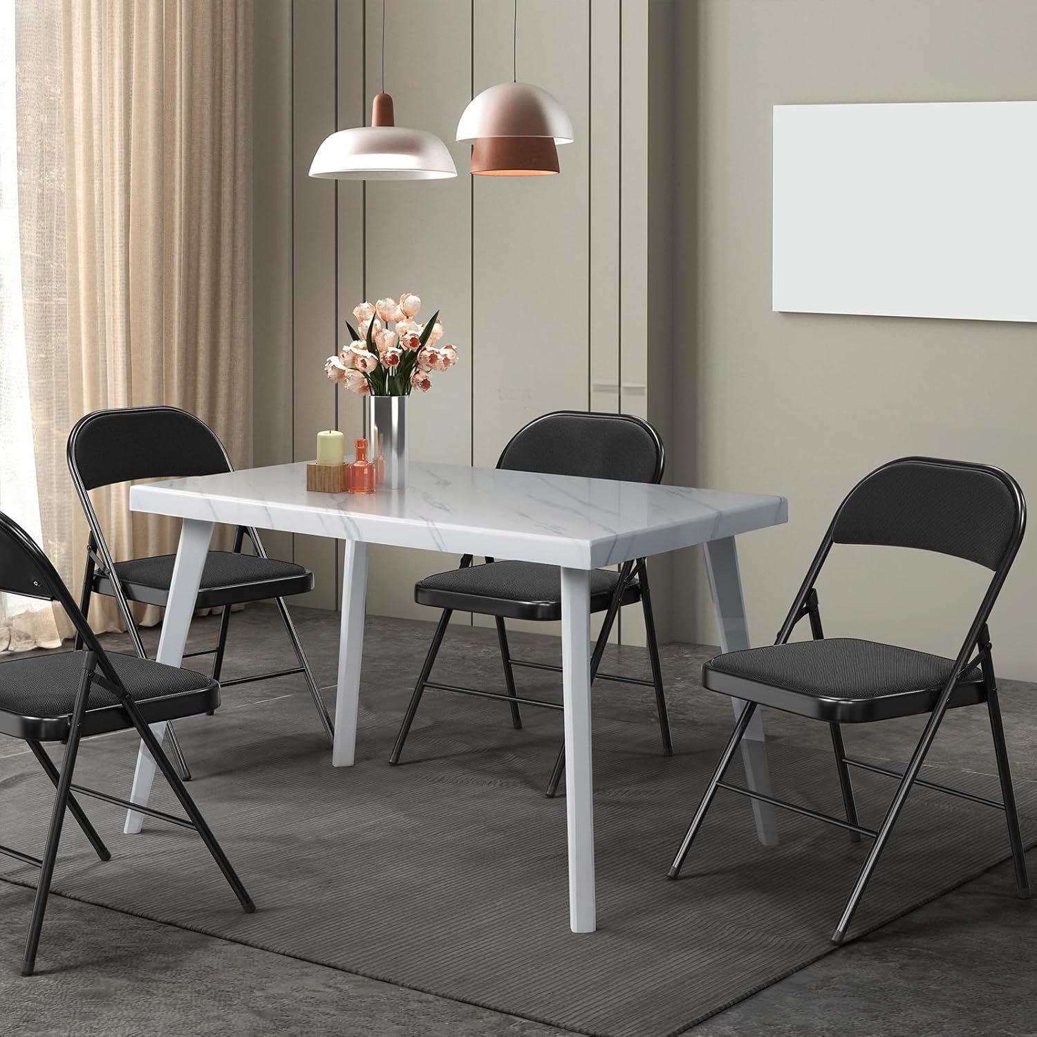 Karlhome 4/6/10 Pack Folding Chairs, Capacity 350 lbs PU Leather Padded Folding Chairs for Outside and Indoor, Heavy Duty Portable Foldable Metal Commercial Seat for Home Office, Dorm, Party, Backyard, Lawn, Patio