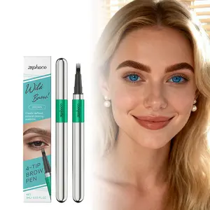 4-Tip Microblade Eyebrow Pen, Waterproof Sweatproof Liquid Brow Pencil for Natural Hair-Like Strokes, 24H Long Lasting Smudge-Proof Brown Eyebrow Makeup Tint for Beginners, All Skin Types