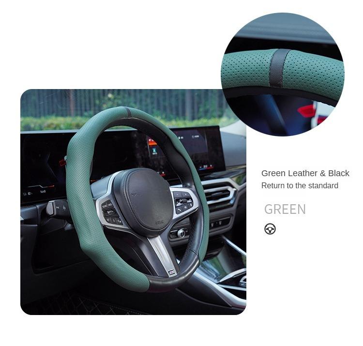 Ultra-Thin, Anti-Slip, Breathable, Quick Spin, All-Season, Nappa Leather Auto Interior Kit, Black with White Stitching